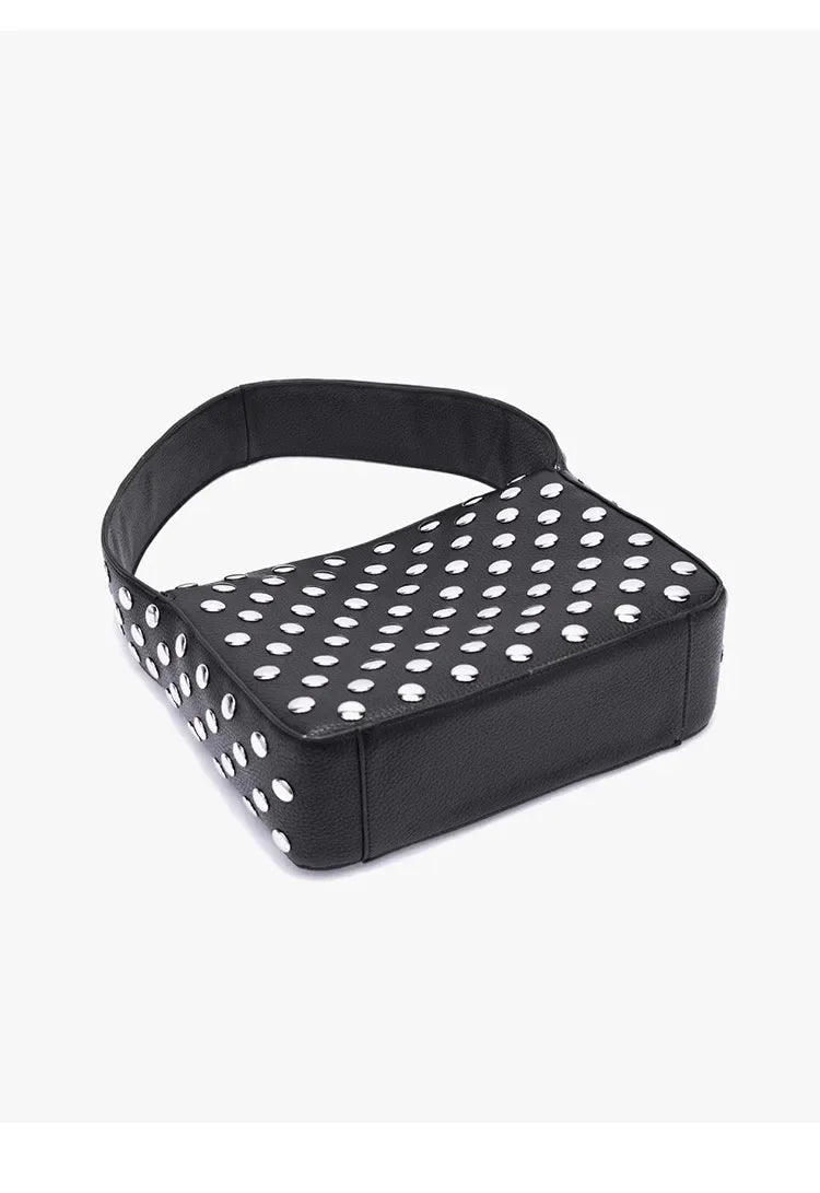 Black Rivet Shoulder Bag with Motorcycle Edge