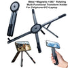 A black metal magnetic phone holder with a folding stand and selfie stick for cellphones, PCs, and laptops.