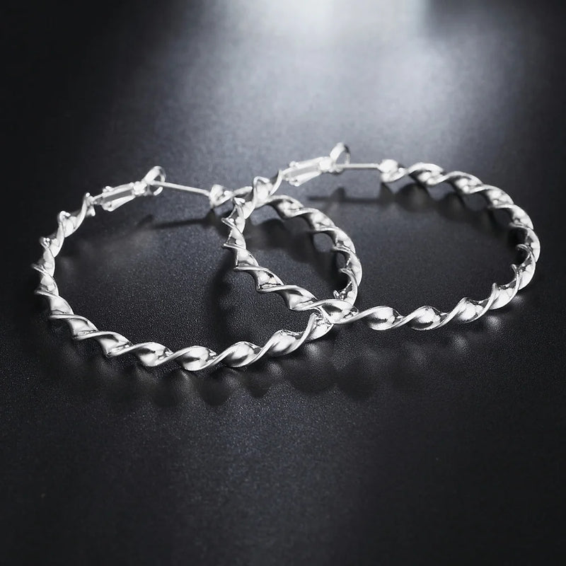 925 Sterling Silver Twisted Rope Hoop Earrings