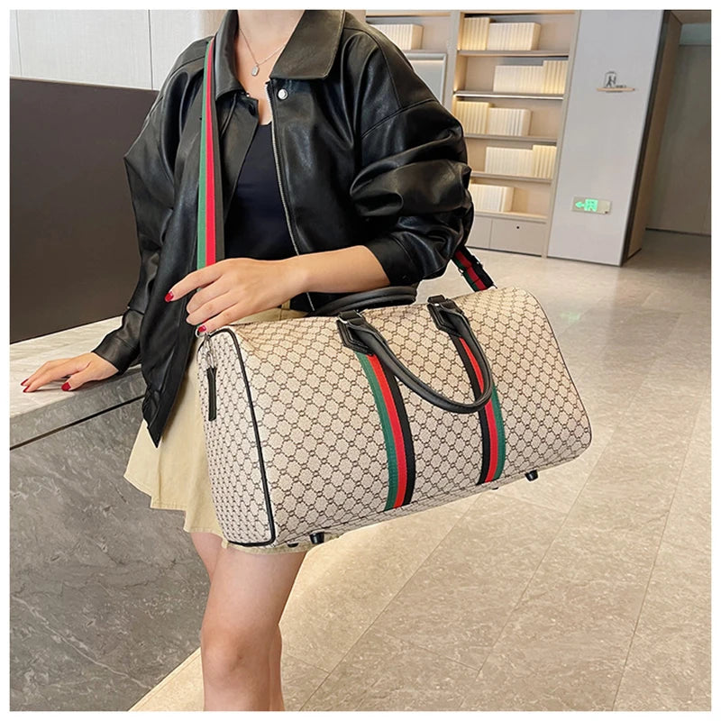 Large Capacity Women's Travel Duffel Tote with Plaid Design