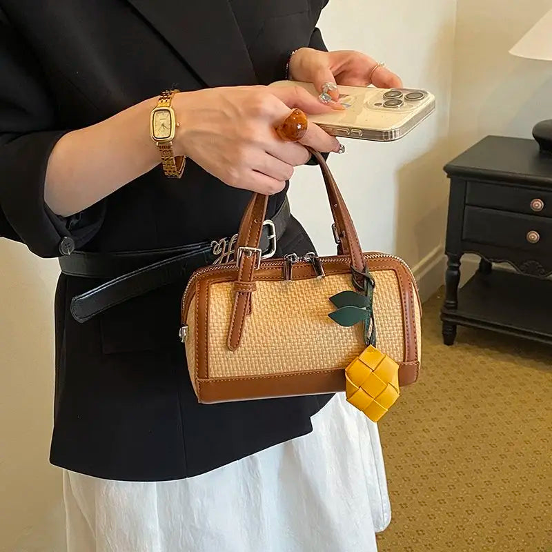 Woven PU Crossbody Bucket Bag