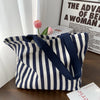 Striped Canvas Shoulder Tote Bag