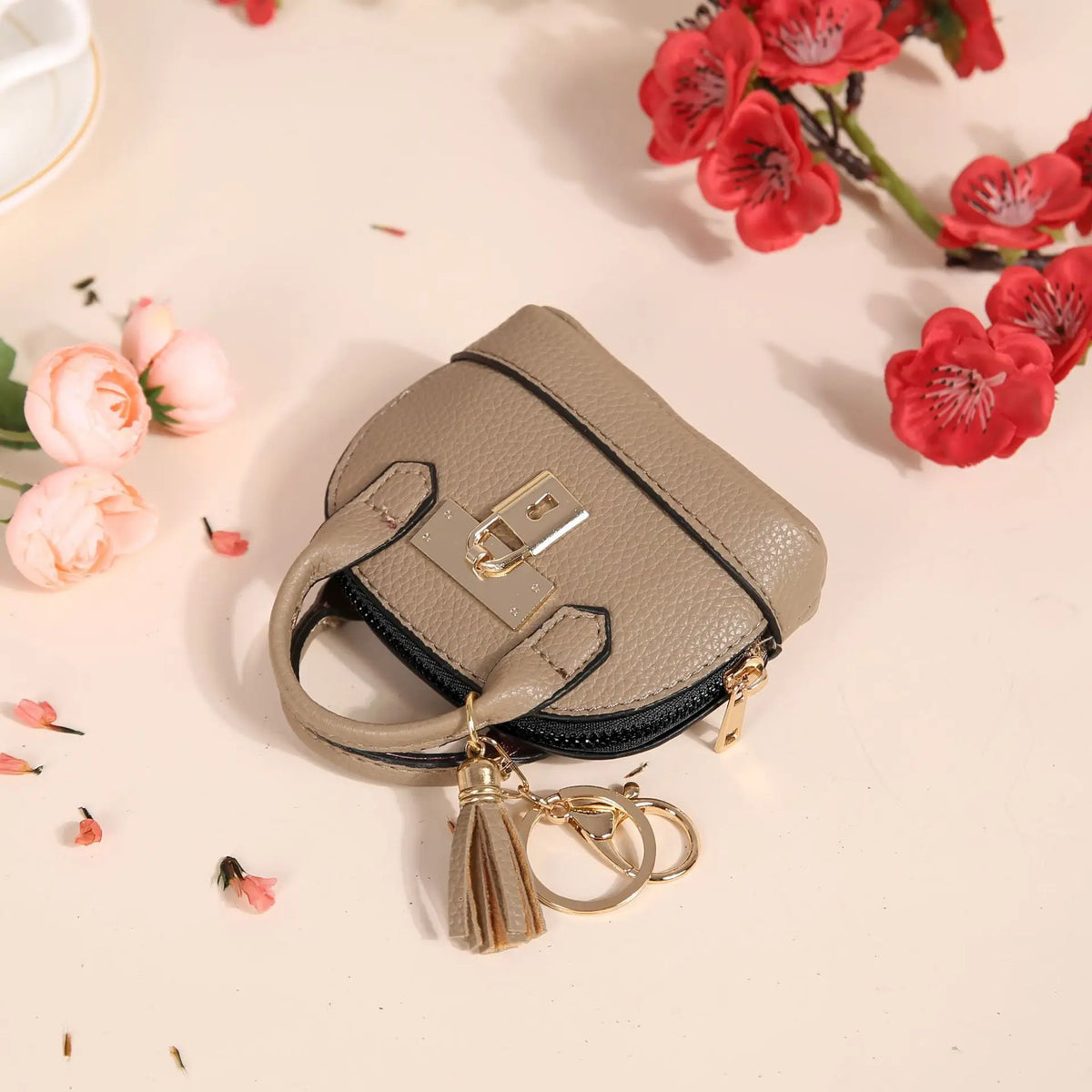 Mini Leather-Look Coin Purse with Keychain