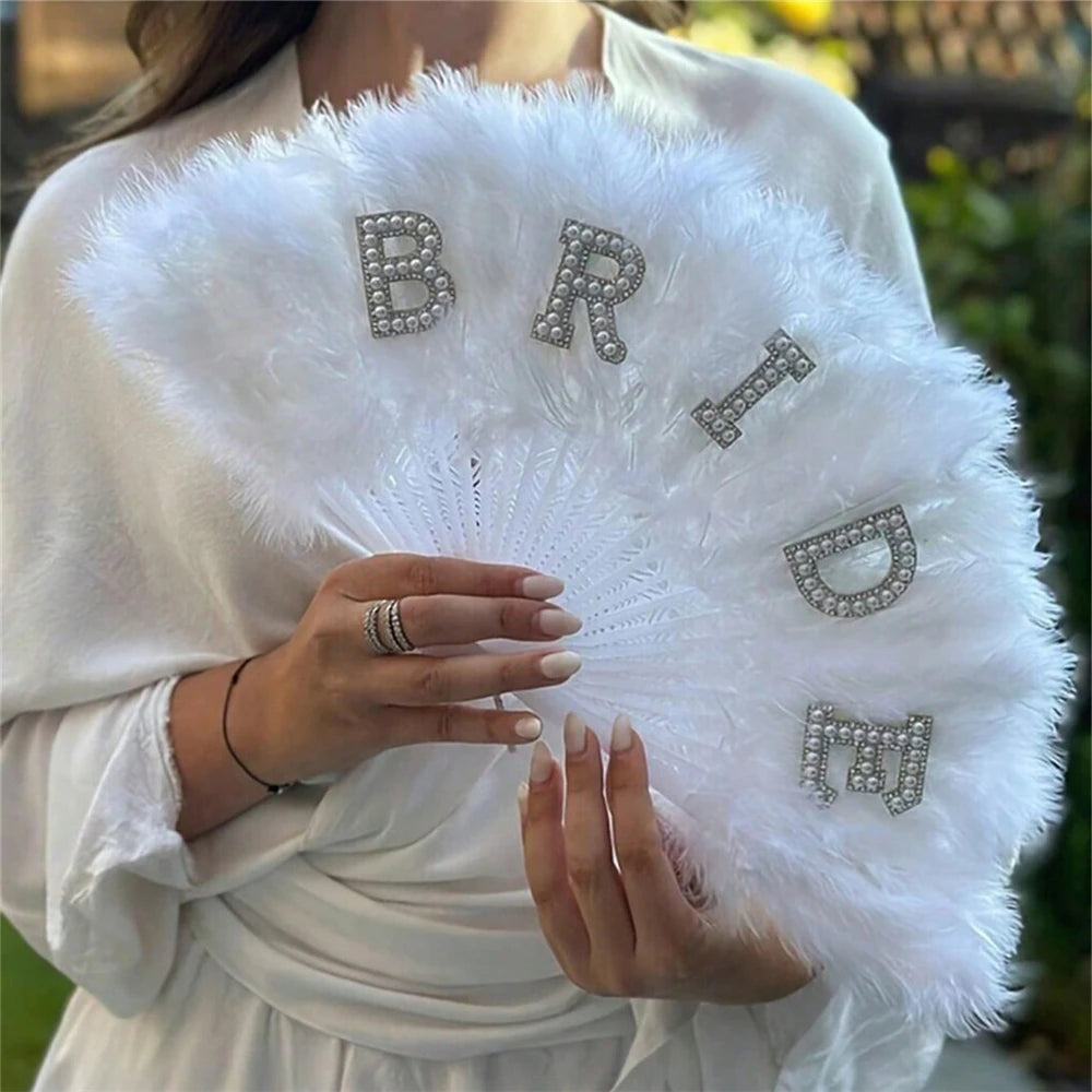 Elegant Vintage Feather Hand Fan for Weddings