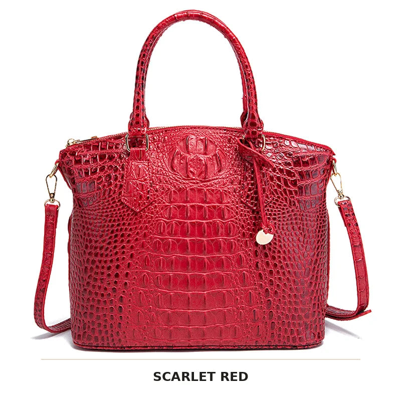 Vintage Croc-Embossed Structured Satchel Handbag