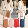 A collection of five compact PU leather crossbody bags in brown, pink, red, and blue shown against a light background.