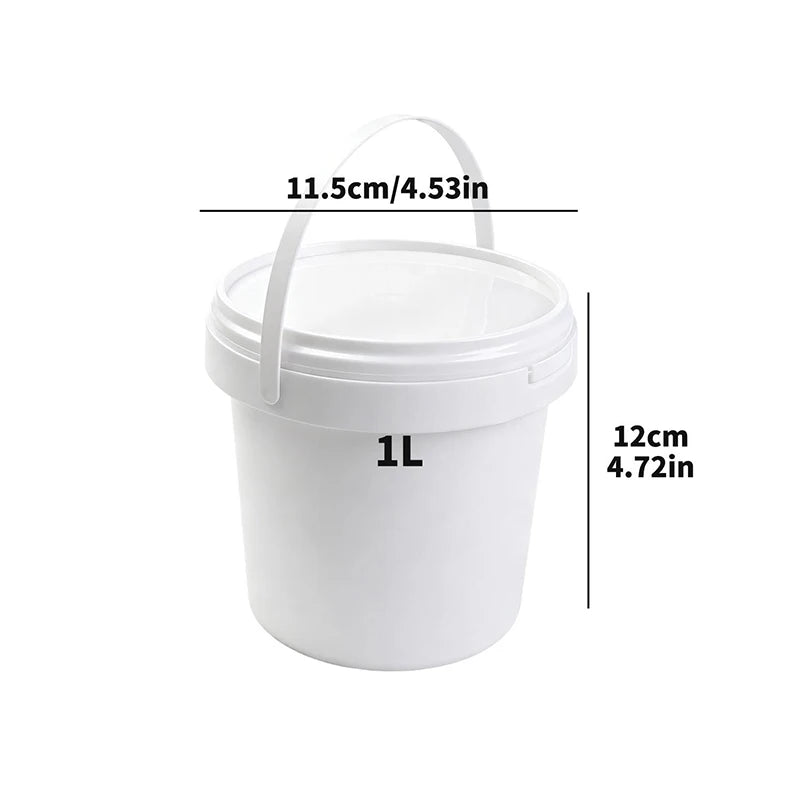 White reusable storage container with a handle and leakproof lid, measuring 1L.