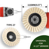 A close-up view of a Type-27 wool polishing wheel for grinders, showing its structure and dimensions.