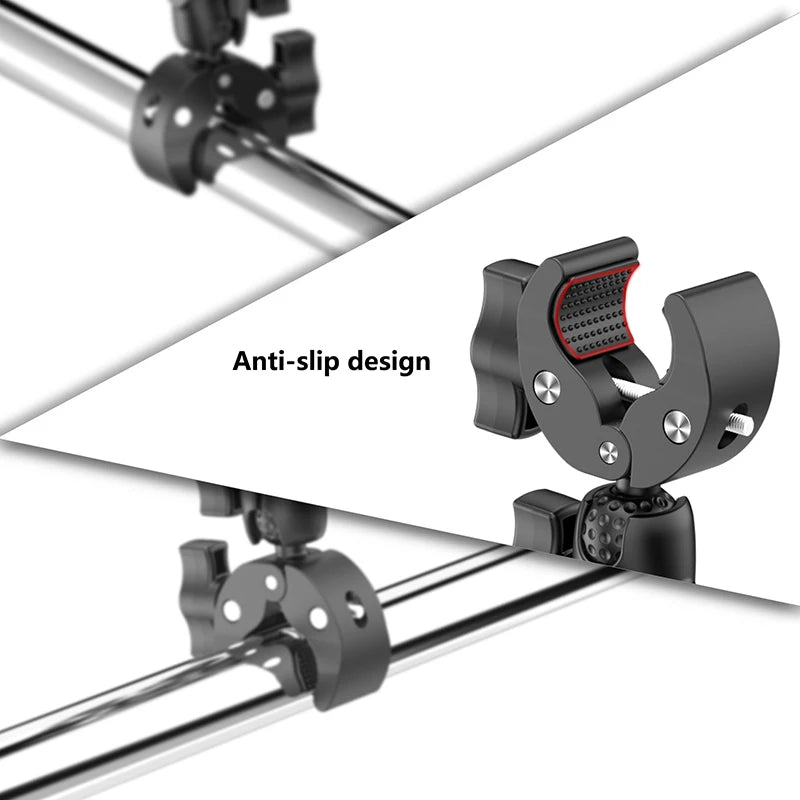 Black anti-slip clamp mount for universal action camera use on bike and motorcycle handlebars