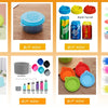 A set of three reusable silicone food storage lids in various colors and shapes for food containers.