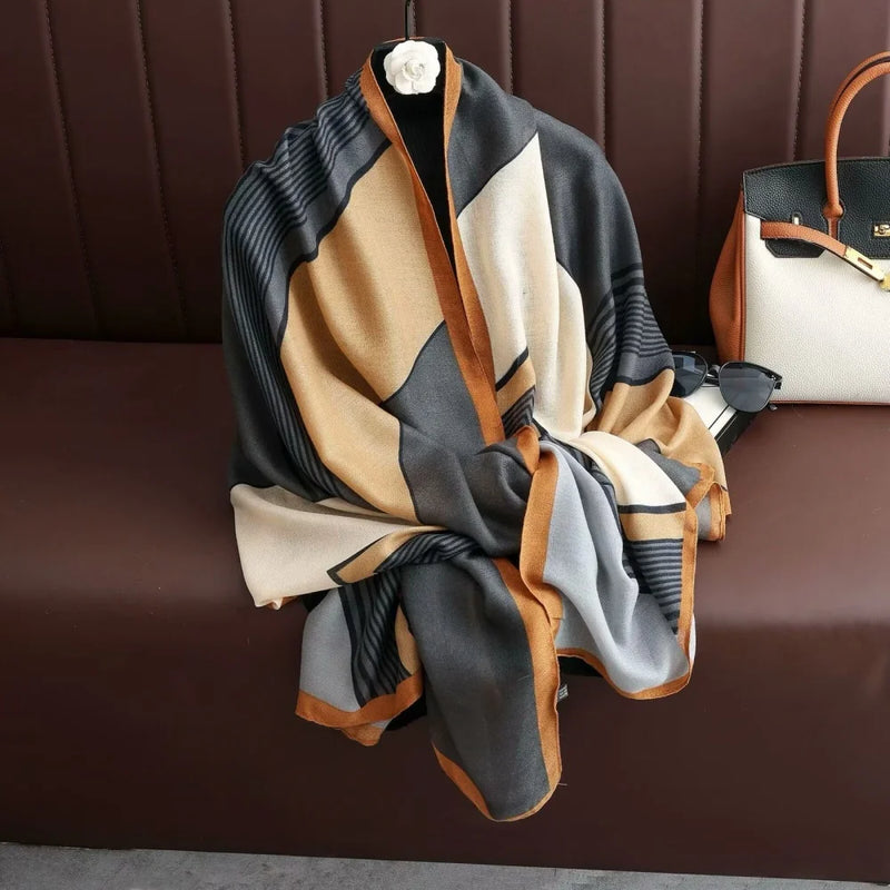Large Color-Block Cotton-Linen Feel Scarf & Shawl