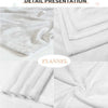 Detail presentation of white flannel throw blankets folded and displayed.
