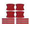 A set of red glitter scratch protection stickers for car door handles.