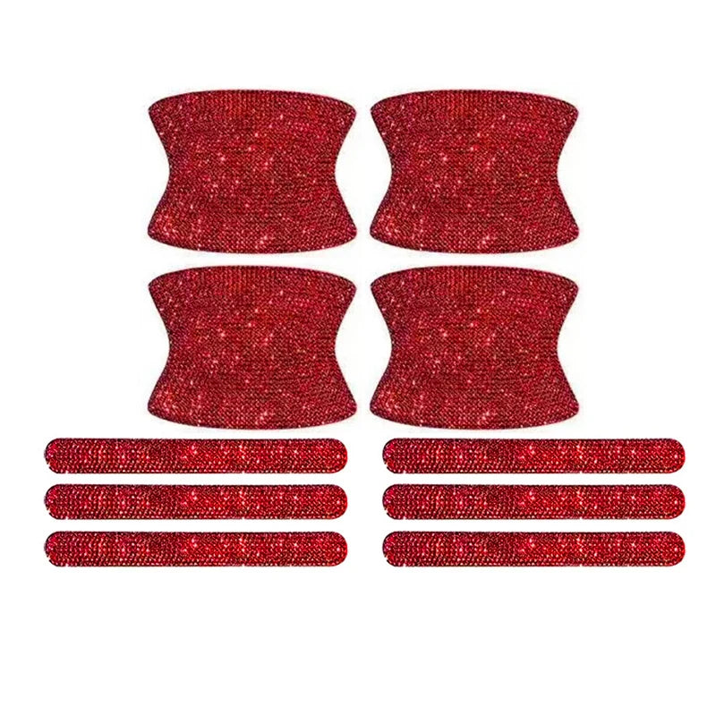 A set of red glitter scratch protection stickers for car door handles.