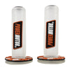 A pair of clear silicone motorcycle handlebar grips with an orange textured base.