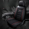 A black universal PU leather car seat cover protector for a single front seat, shown on a vehicle interior.