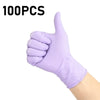A hand wearing a light purple disposable nitrile glove making a thumbs-up gesture.