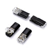 A collection of D2 Double-Line Interlocking LED connectors in black and clear plastic housing.