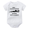 Funny Racing Baby Bodysuit - 'Watching Racing with Daddy' Newborn Romper