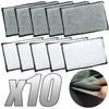 A set of ten dual-sided microfiber scrub sponges for car detailing, shown in various shades of gray and white.