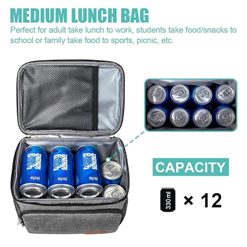 Insulated Thermal Shoulder Lunch Bag with Waterproof Lining