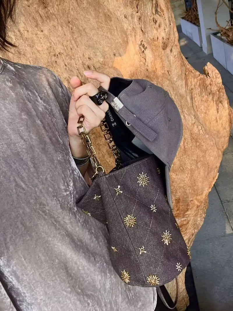 Handmade Beaded Denim Crossbody Bag