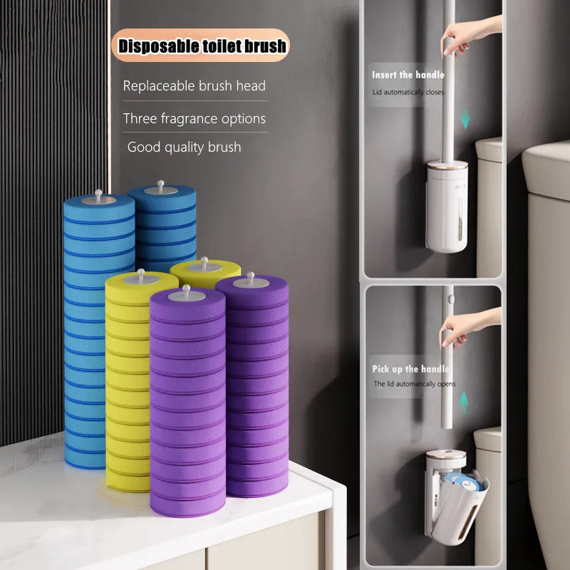 Disposable Toilet Brush Replacement Heads - No-Dead-Angle Cleaning