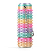 A stack of colorful spiky sensory fidget rollers in various shades of pink, purple, green, and yellow.