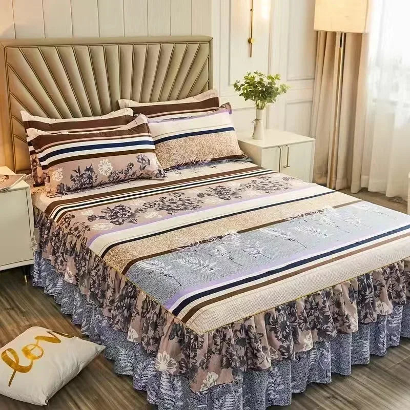Floral Ruffle Bed Skirt with Matching Pillowcases