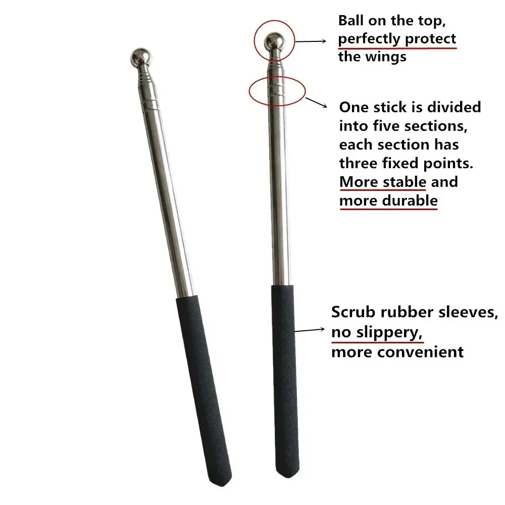Stainless steel telescopic teacher pointer with rubber sleeves and a ball on top