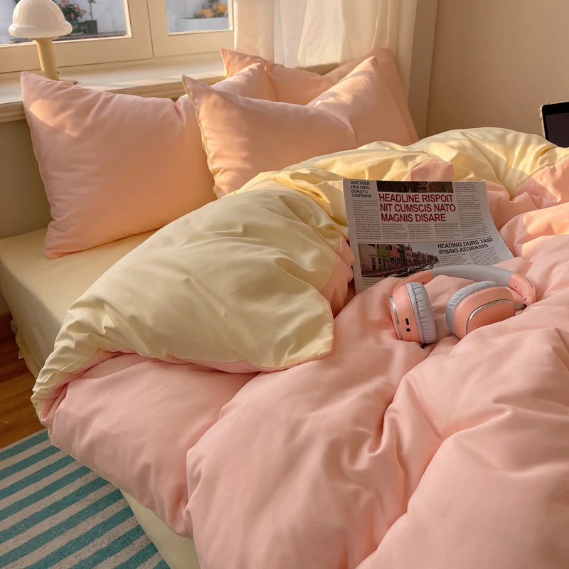 4-Piece Cotton Bedding Set with Duvet Cover, Flat Sheet, and Pillowcases