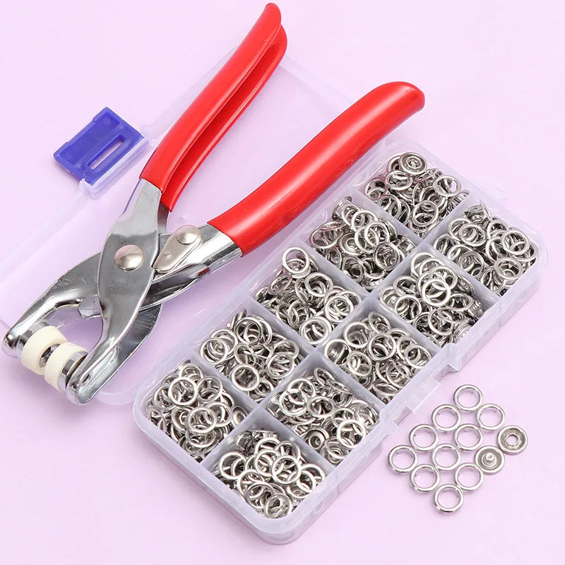 Metal Snap Fastener Kit with Hand Press Pliers & Storage Box