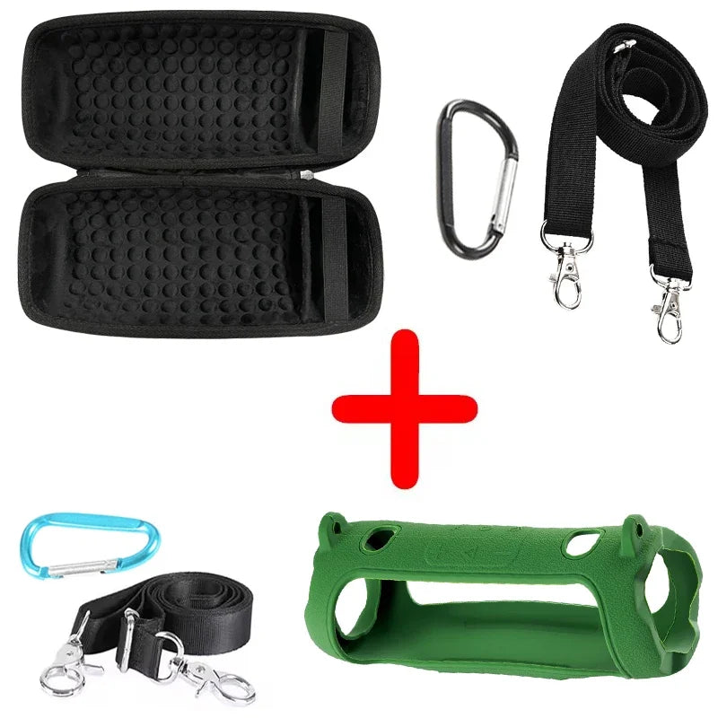 JBL Charge 6 protective case set including a hard EVA shell and a silicone cover with a strap.