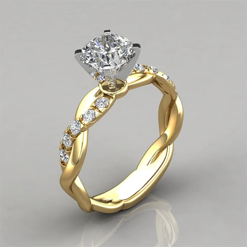 Two-Tone Princess Cut CZ Engagement Ring