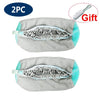 Two reusable mesh laundry bags for shoes, gray and teal, shown next to a brush.