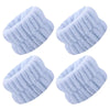 A set of light blue absorbent microfiber wrist washing bands or face-saving cuffs.