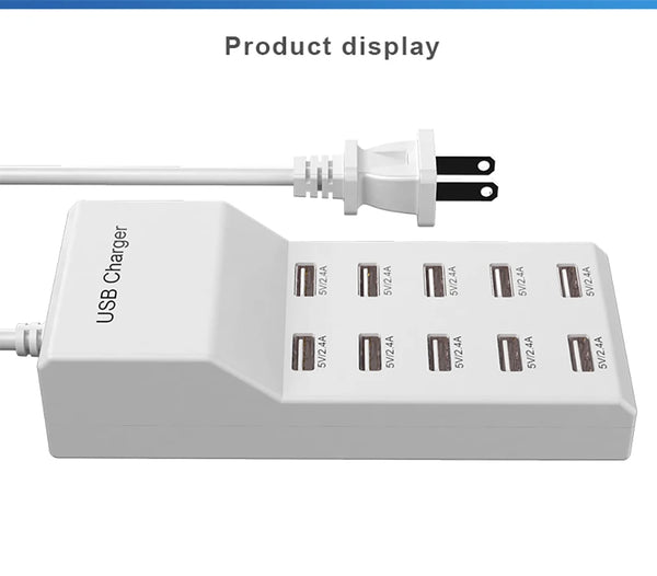 10-Port USB Charging Station with Smart Power Distribution