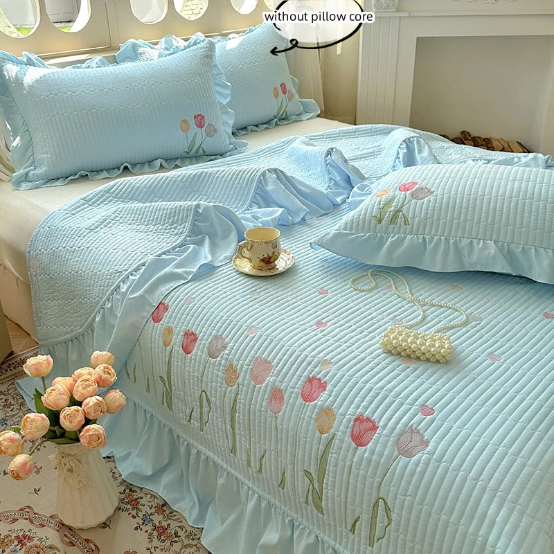Embroidered Tulip Coverlet Set with Pillow Shams