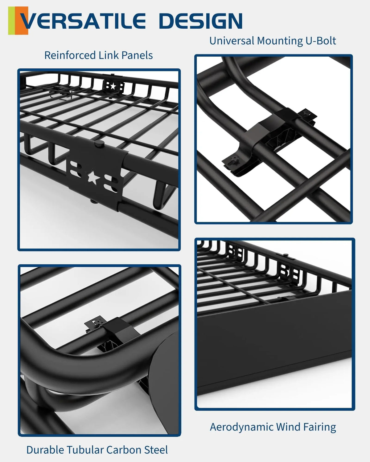 Reinforced link panels and tubular carbon steel components for a versatile design universal mounting U-bolt.
