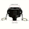 Black IBC tote drain adapter with a 2.5-inch camlock fitting and a 3/4-inch garden hose connection.