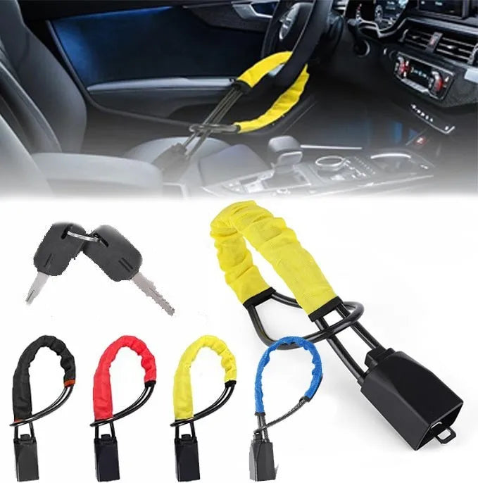 Universal Car Anti-Theft Steering Wheel Lock with Braided Steel Cable