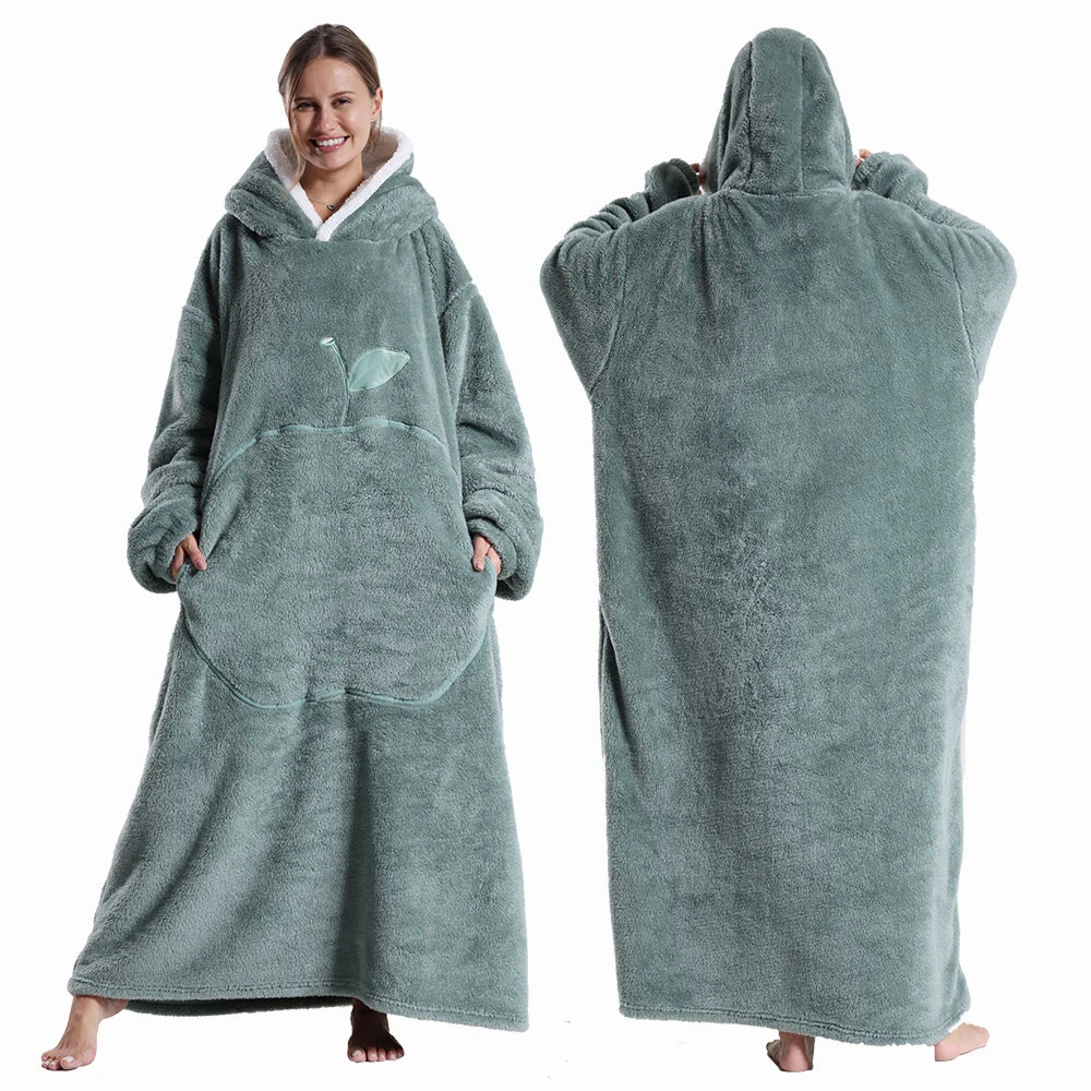 Oversized Wearable Fleece Blanket Hoodie with Sleeves