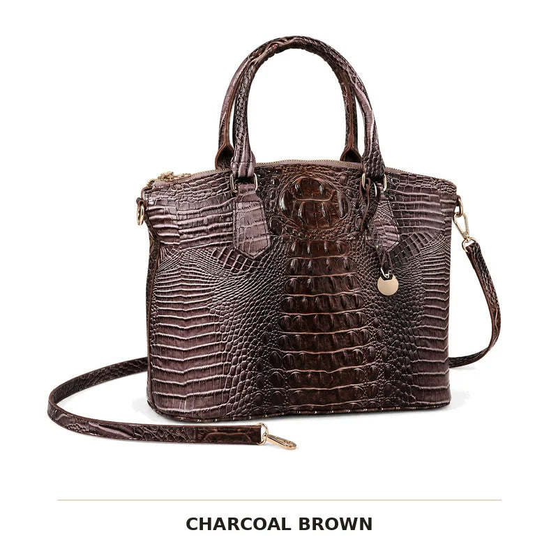 Vintage Croc-Embossed Structured Satchel Handbag