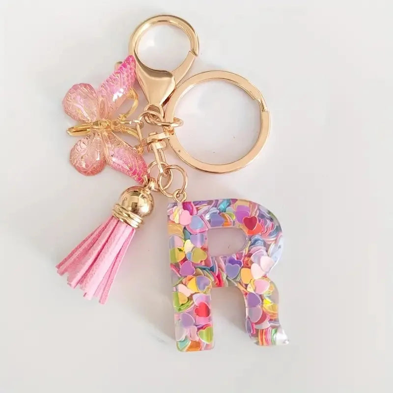 Pink Glitter Butterfly Keychain with Tassel