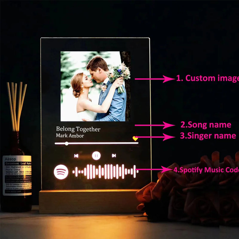 Personalized Spotify Music Photo Plaque with LED Night Light
