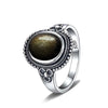 Vintage Sterling Silver Obsidian Ring with Sun and Flower Motif