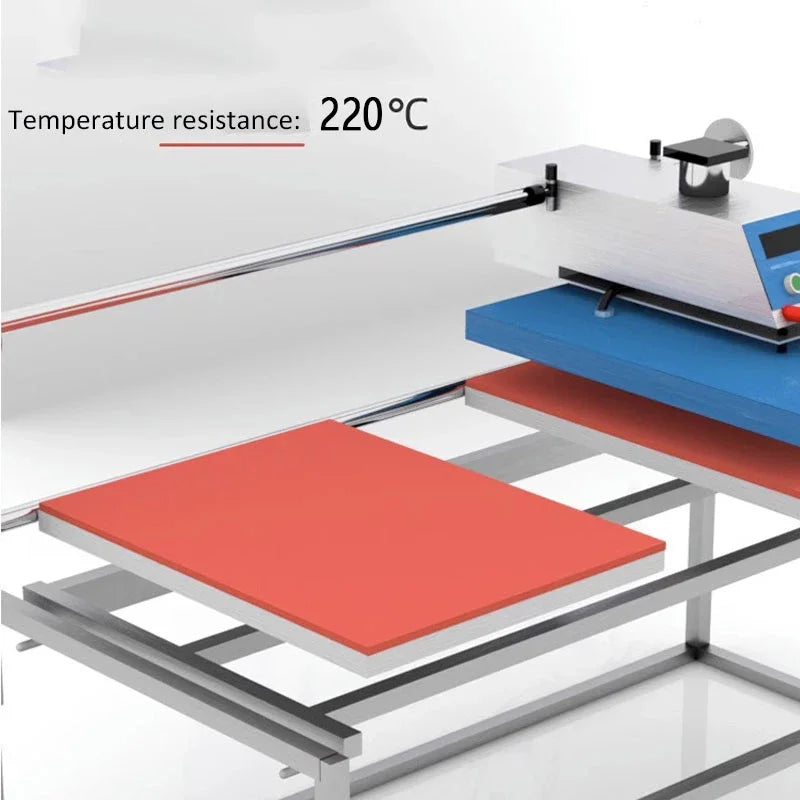 A red silicone heat-resistant craft mat is shown on a metal frame, near a heating device.