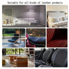 Verschiedene Lederprodukte in einem modernen Interieur, darunter Möbel und Autositze.