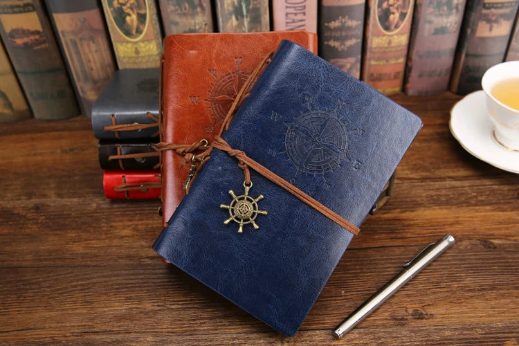 Vintage PU Leather Spiral Journal – Traveler's Notebook with Anchor Design