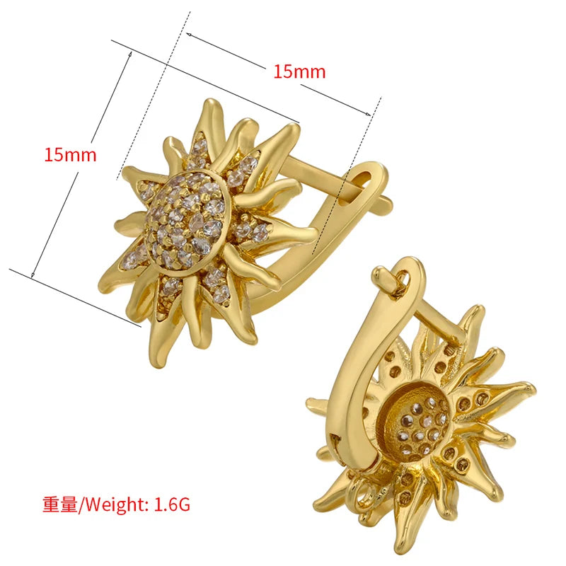 Sunflower Stud Earrings with CZ Crystals
